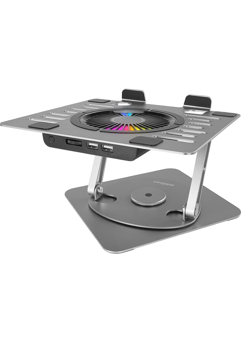 360 Derece Dönebilen Fanlı Rgb Işıklı Ayarlanabilir Metal Laptop Stand